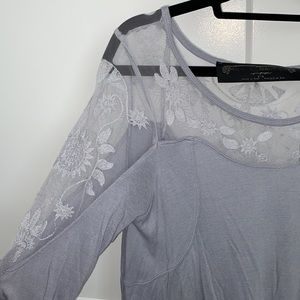 Free People float gray/blue long sleeves with beautiful lace pattern